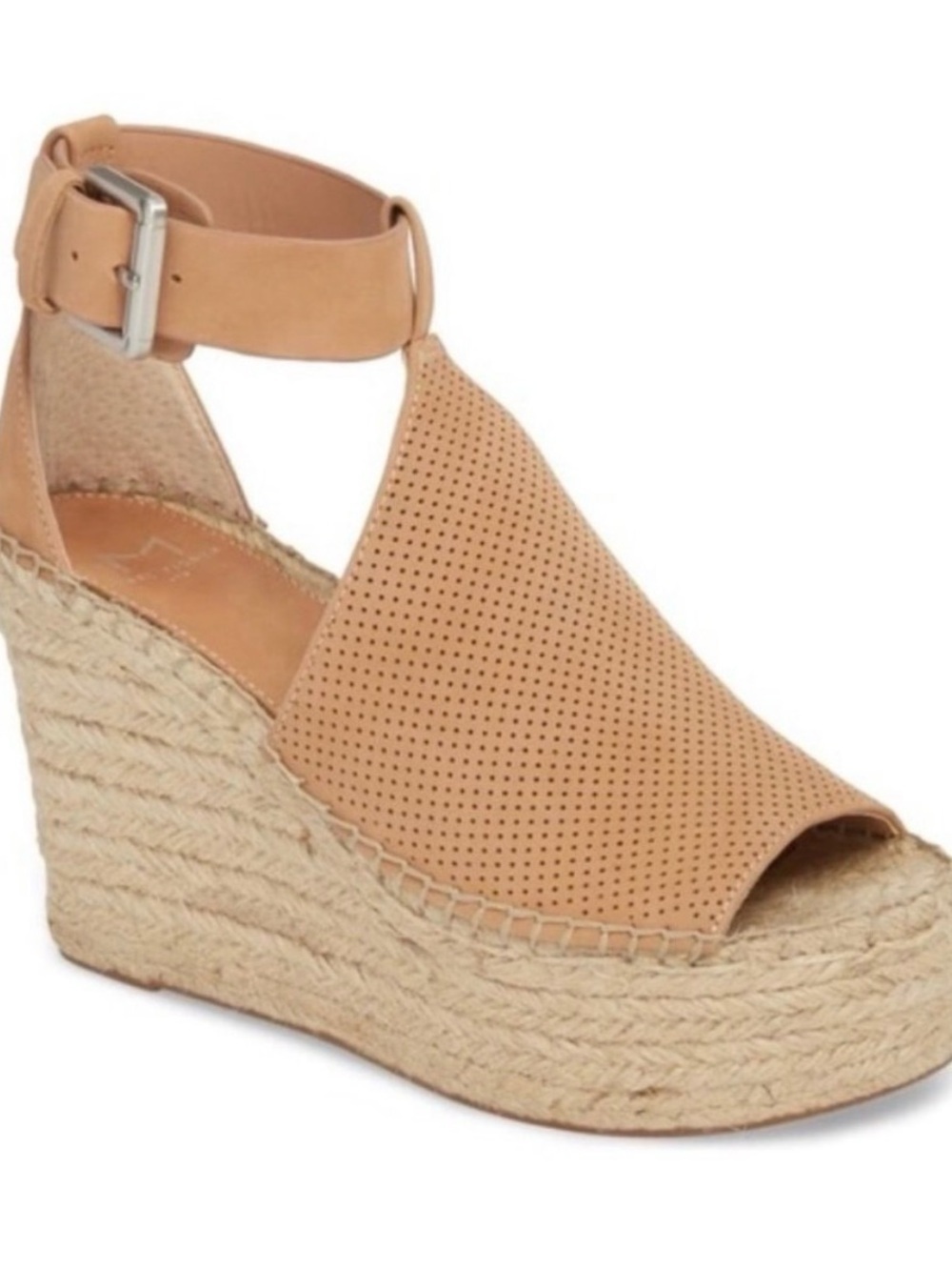Womens Tan Annie Peep-Toe Perforated Espadrille Wedge Sandals